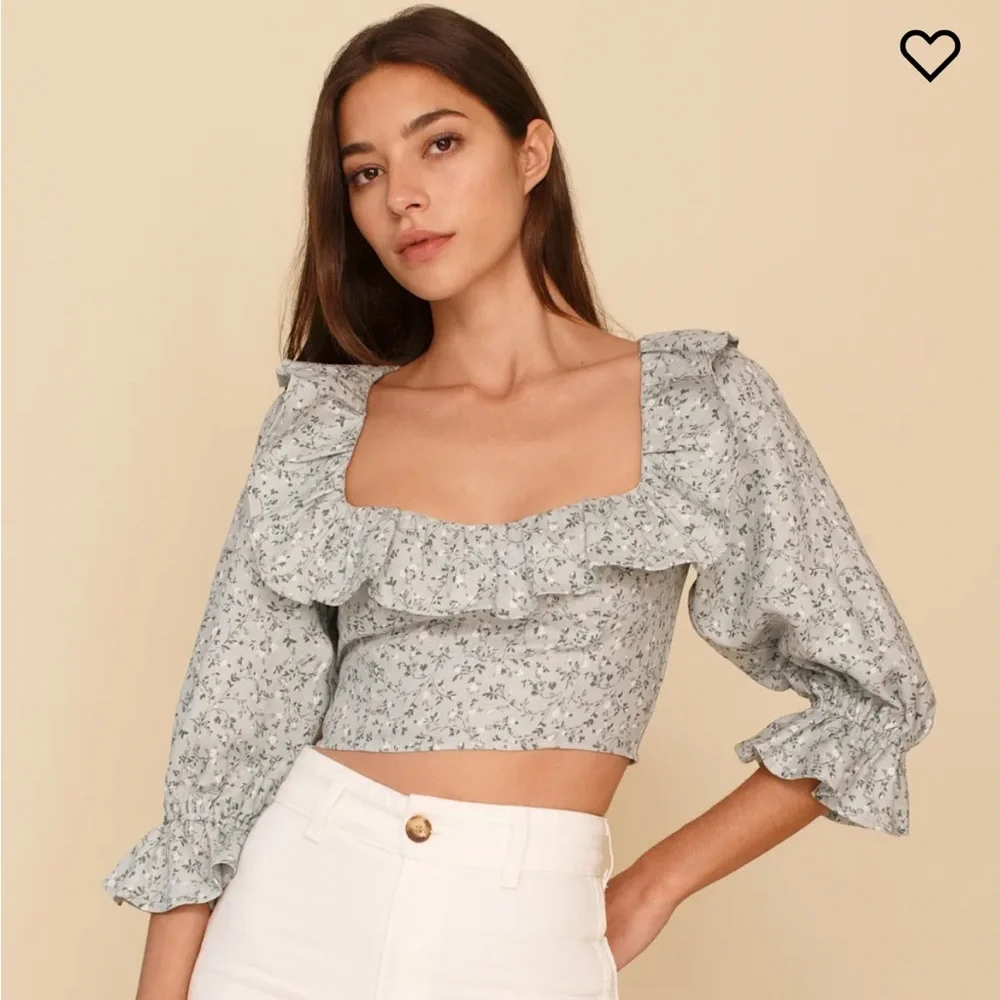 Reformation Edgewater Puff Sleeve Crop Blouse- agave